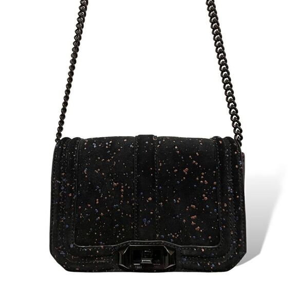 Rebecca Minkoff Black Suede Crossbody Bag with Cobalt Blue & Rose Gold Splatter - Picture 3 of 12